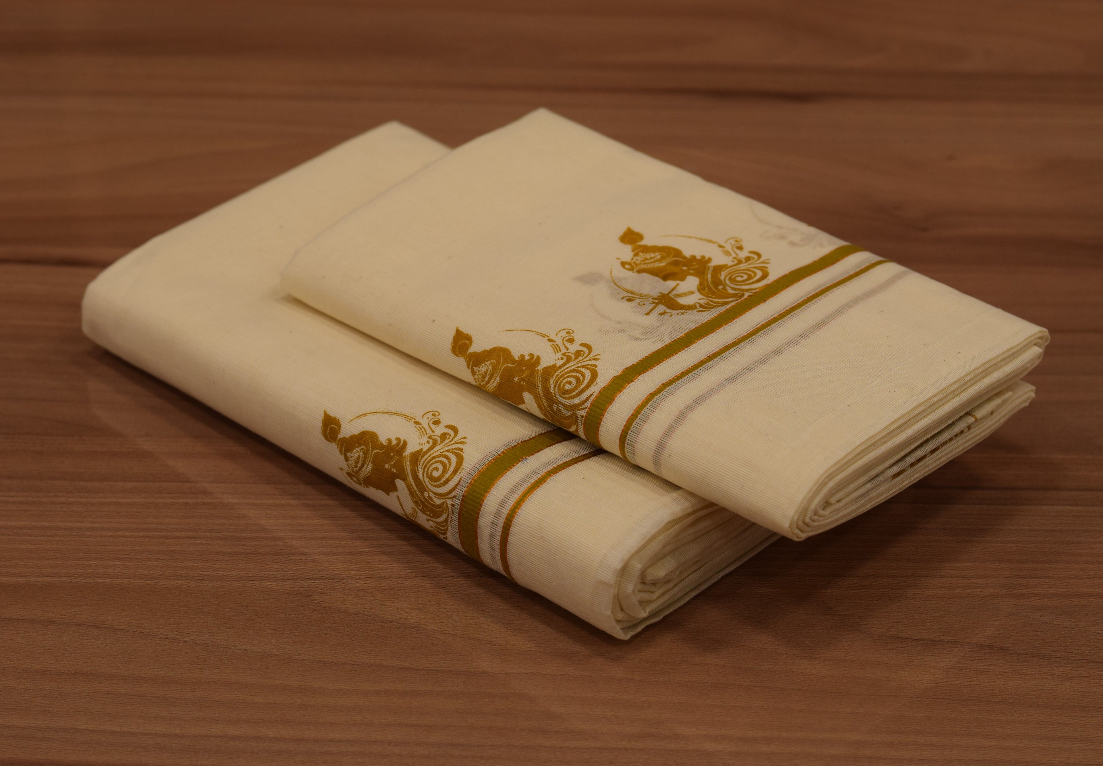 Kerala Kodi Colour Puliyilakkara Set Mundu for Women – Traditional Off-White Cotton Set | 4 x 2.80 Meter