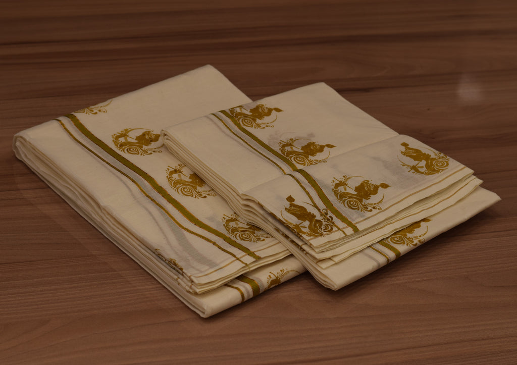 Kerala Kodi Colour Puliyilakkara Set Mundu for Women – Traditional Off-White Cotton Set | 4 x 2.80 Meter