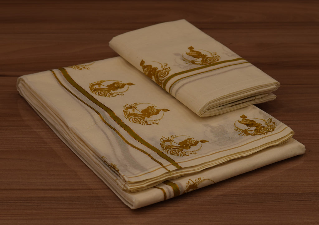 Kerala Kodi Colour Puliyilakkara Set Mundu for Women – Traditional Off-White Cotton Set | 4 x 2.80 Meter
