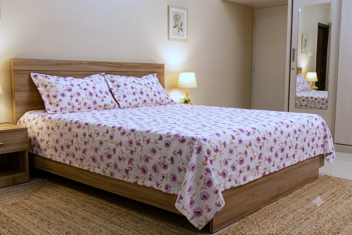 Queen Size Floral Printed Bedspread with 2 Pillow Covers – 90 x 100 Inches