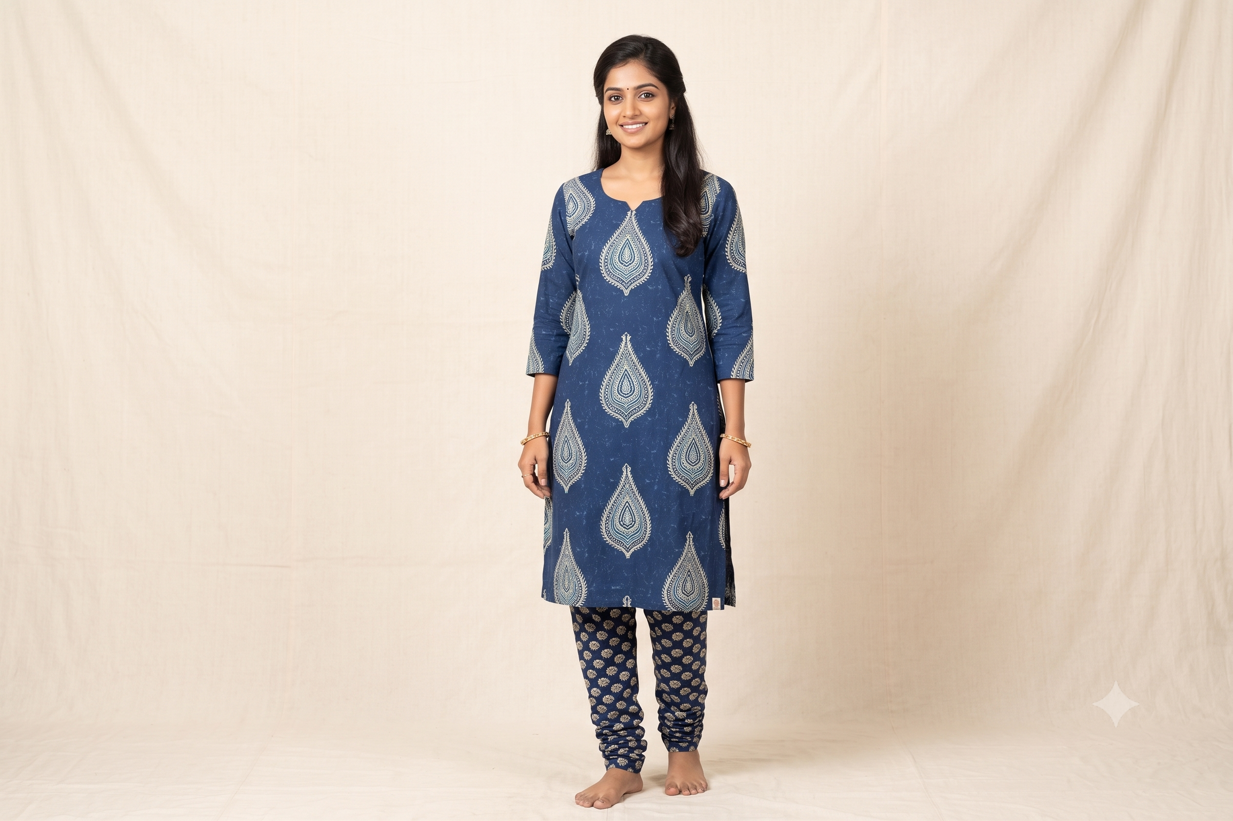 Soft Cotton Indigo Ethnic Dress Material Set – Top 2.5m & Bottom 2m | 44" Width