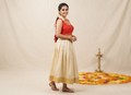 Women's Chanderi Silk Embroidered Saree Blouse | Ready-Made Padded Blouse | Front Neck Design | Sleeves Inside | Red
