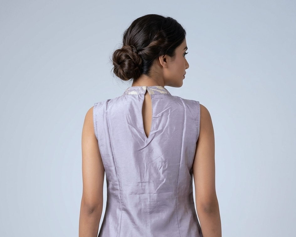 Women's  Woven Churidar Top with Silver Butta Design – Sleeveless Ethnic Kurti (Sleeve Fabric Included)