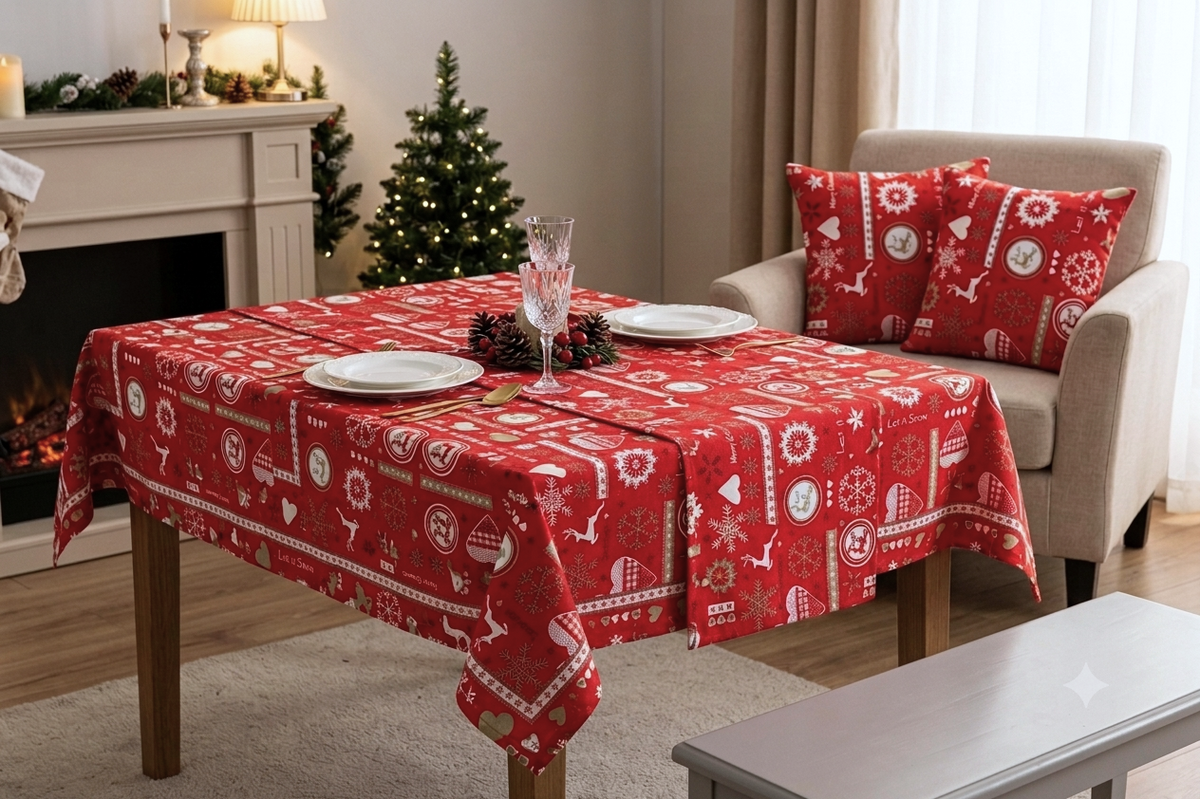 Red Christmas Printed Running Fabric – 60 Inch Wide Snowflake – Nushio by Pulpel
