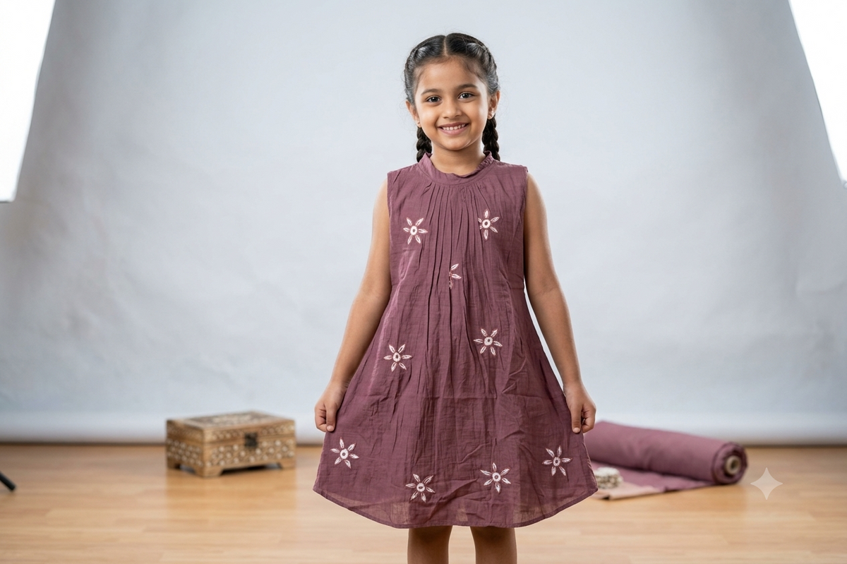 Girls Cotton Frock with Floral Embroidery – Stylish Casual Dress