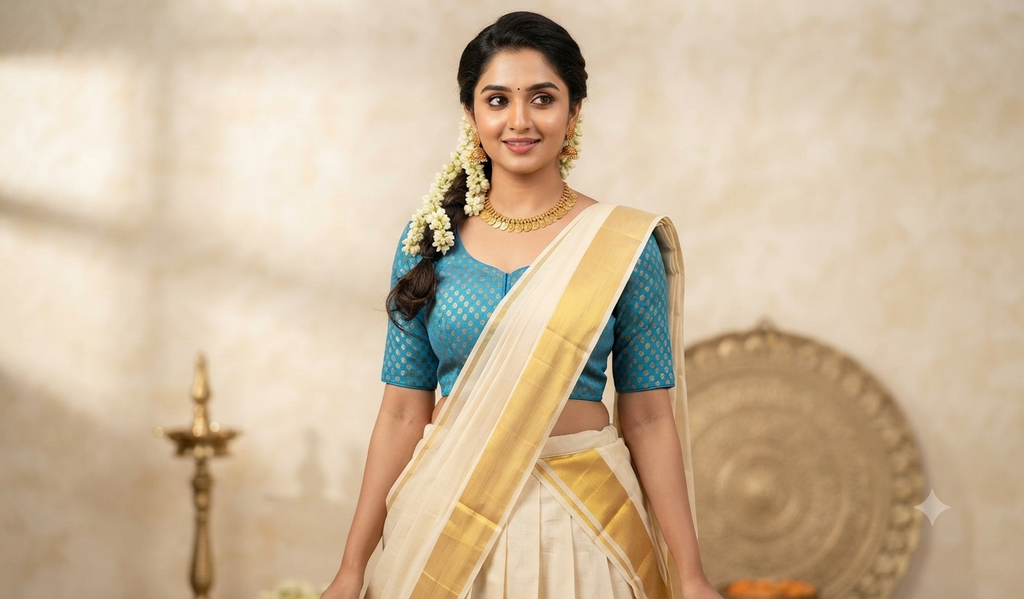 Blue Chanderi Silk Readymade Saree Blouse | Front Open | Gold Butta Design | Padded Blouse for Saree & Midi