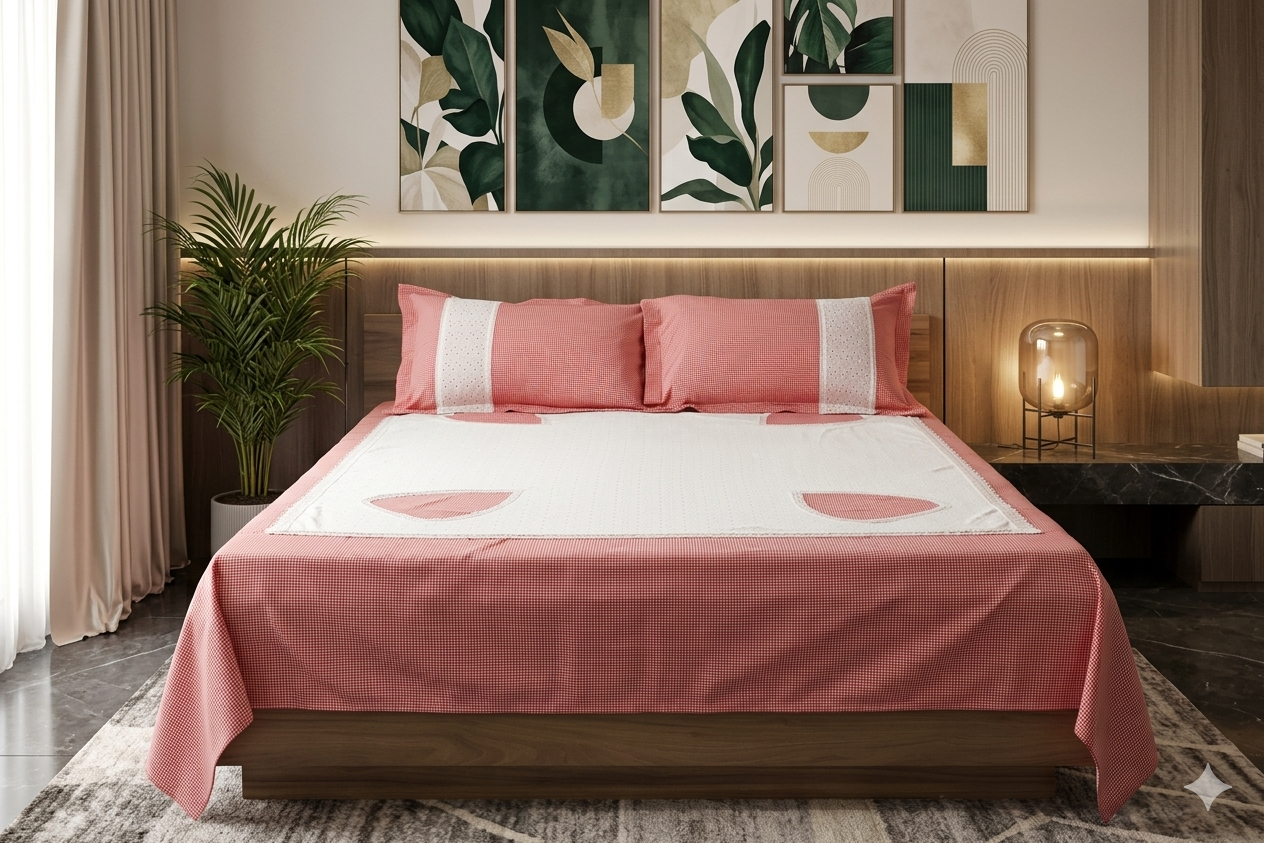 Elegant Pink & White King Size Bedsheet Set with Pillow Covers