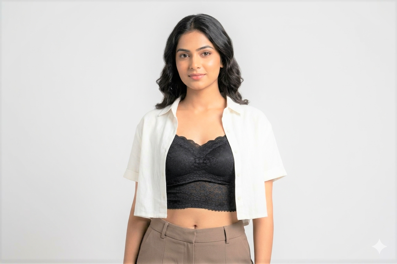 Women’s Black Floral Lace Padded Bralette Crop Top Bra