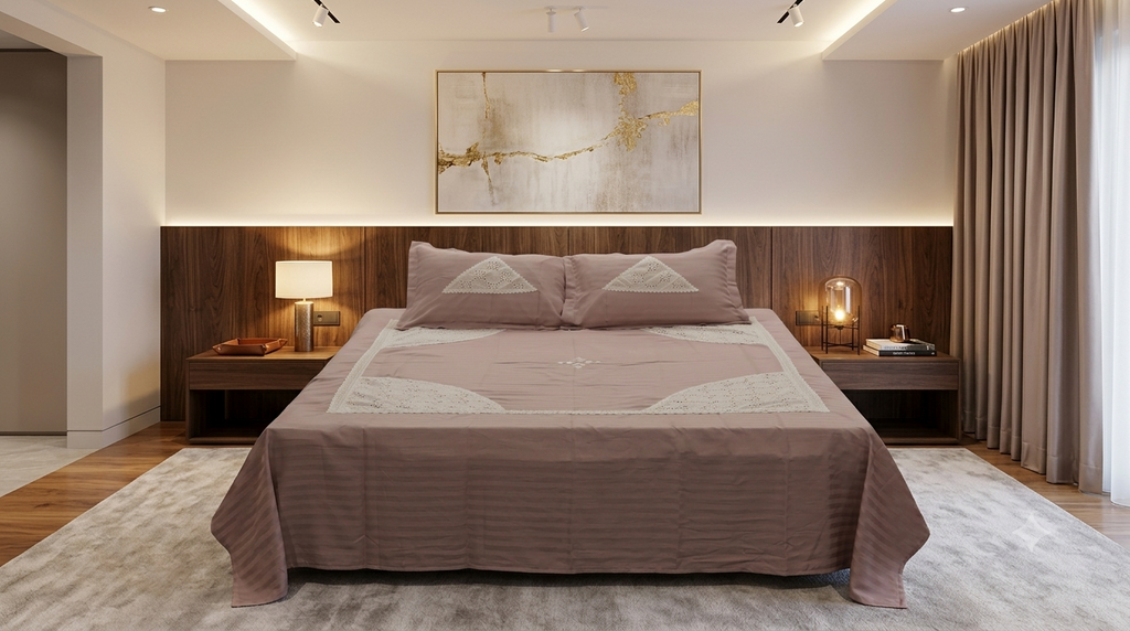 Elegant  Bedspread with Lace Border – 92 × 110 Inches