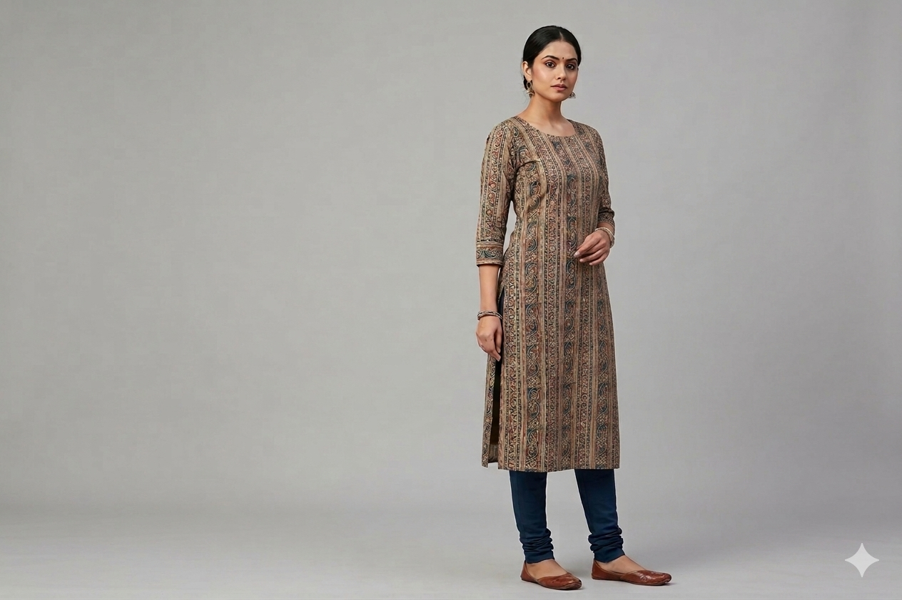 Kalamkari Print Cotton Churidar Material – Top Fabric Only | 3 Meter | Soft Cotton Dress Material