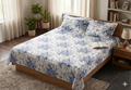 Elegant Blue Floral Queen Size Bedsheet with 2 Pillow Covers