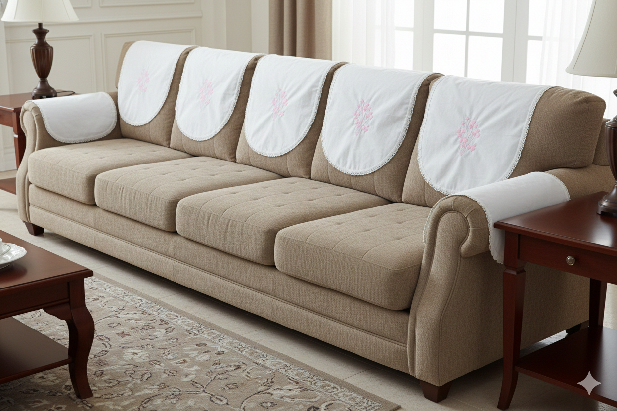 White Chair Back Cover Set with Pink Floral Embroidery