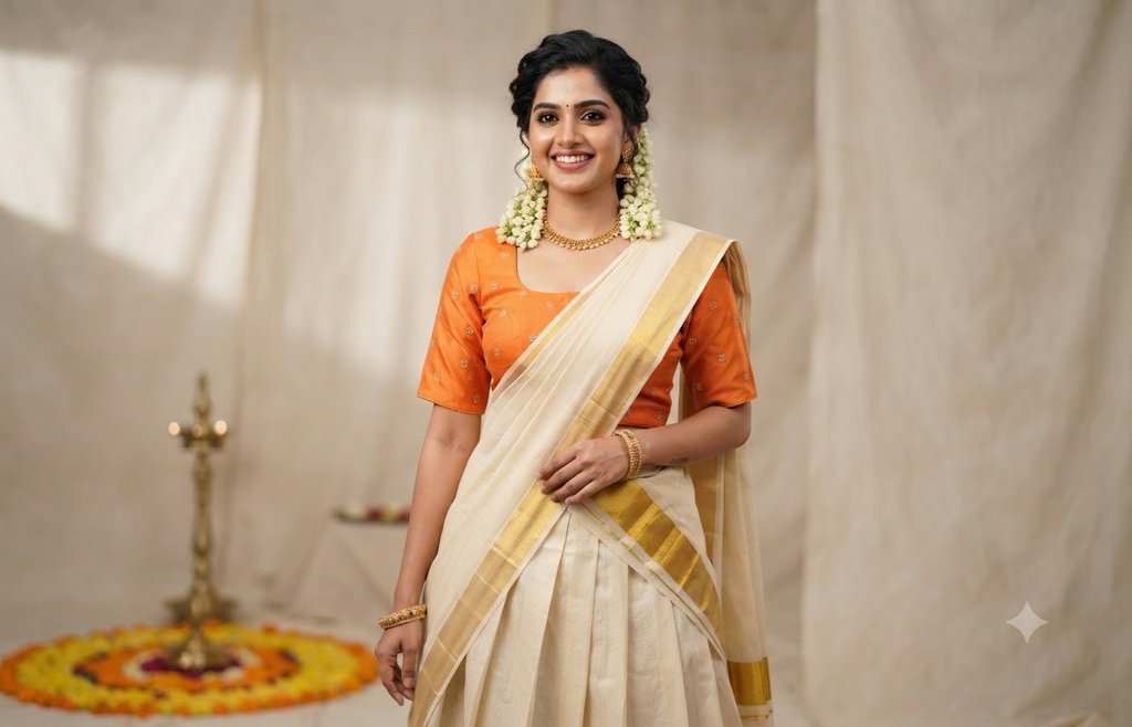 Women's Chanderi Silk Front Open Saree Blouse | Orange Embroidered Readymade Blouse for Saree & Midi