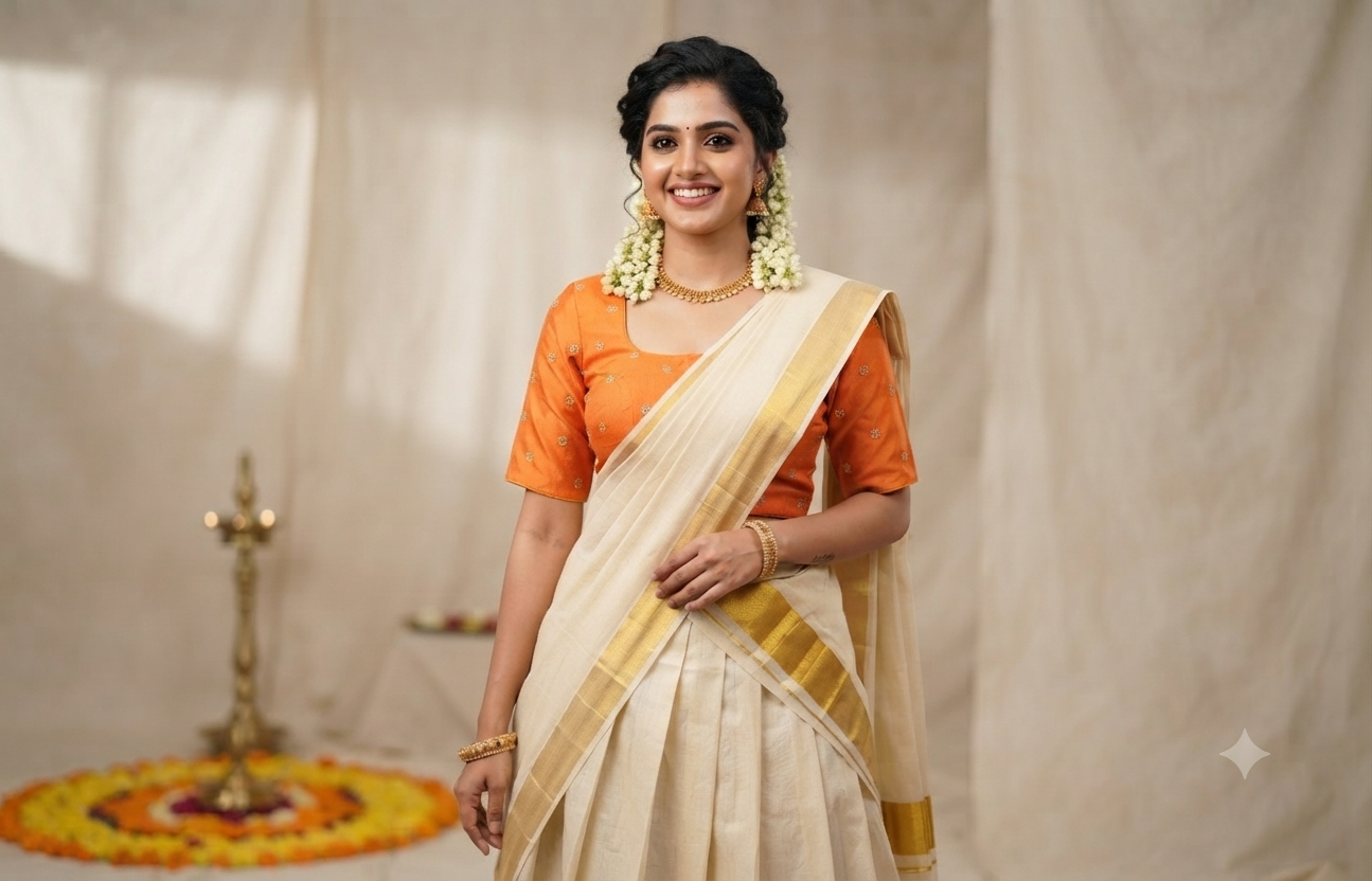 Women's Chanderi Silk Front Open Saree Blouse | Orange Embroidered Readymade Blouse for Saree & Midi