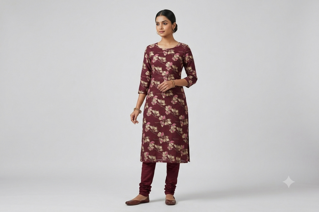 Maroon Floral Vatican Silk Dress Material Set | Unstitched Top & Bottom Fabric (56" Width)