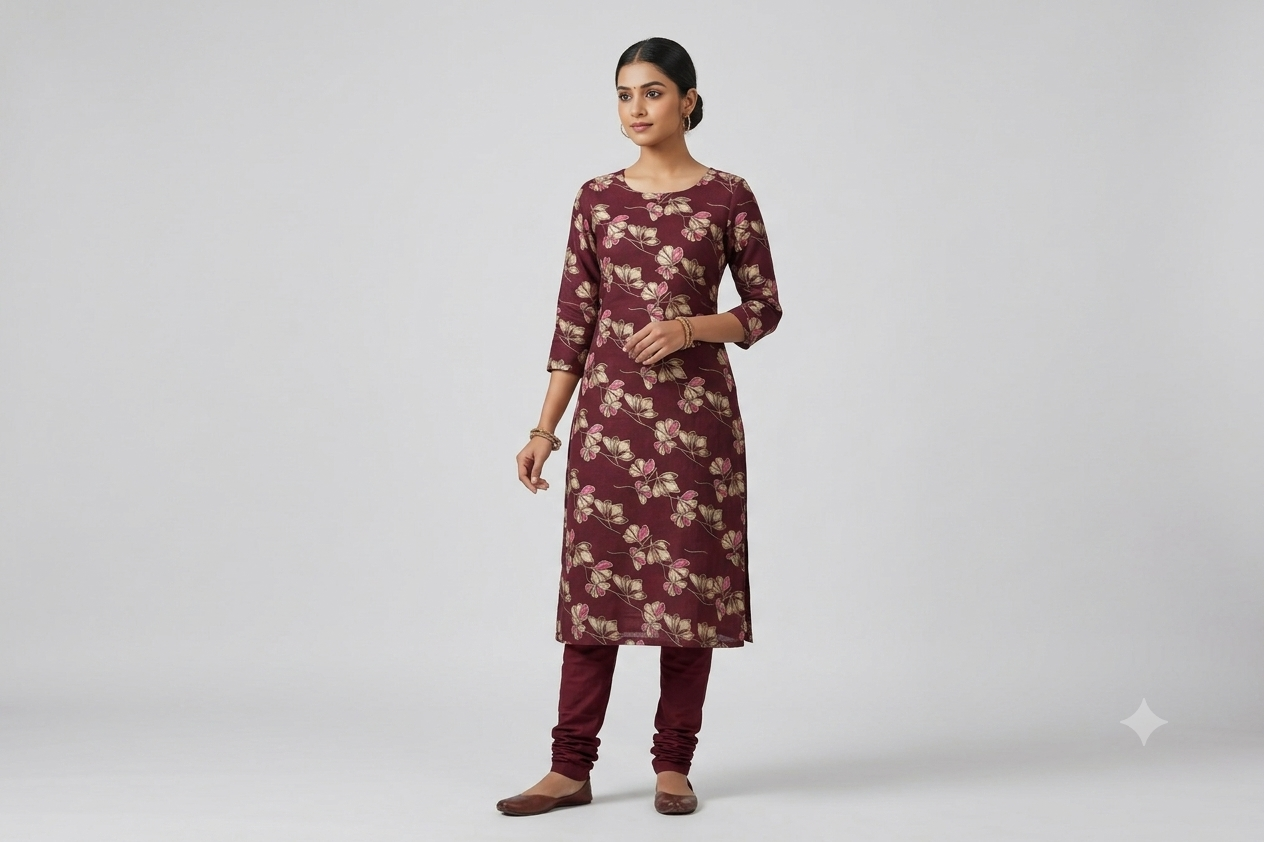 Maroon Floral Vatican Silk Dress Material Set | Unstitched Top & Bottom Fabric (56" Width)