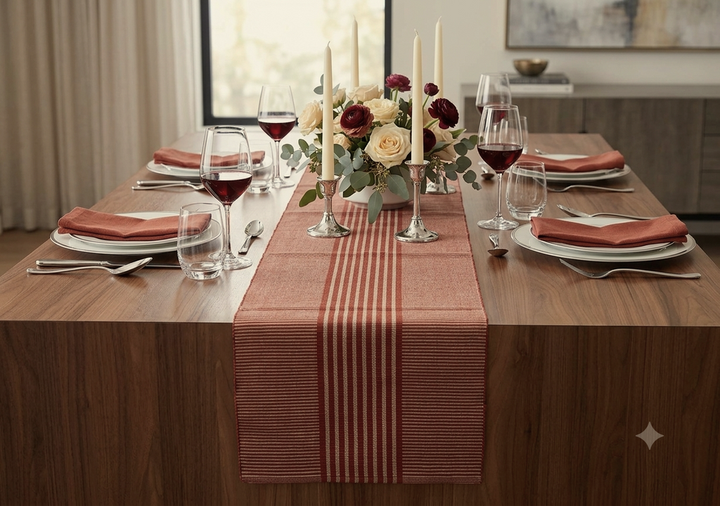 Red & Cream Striped Table Runner – 115 × 33 cm