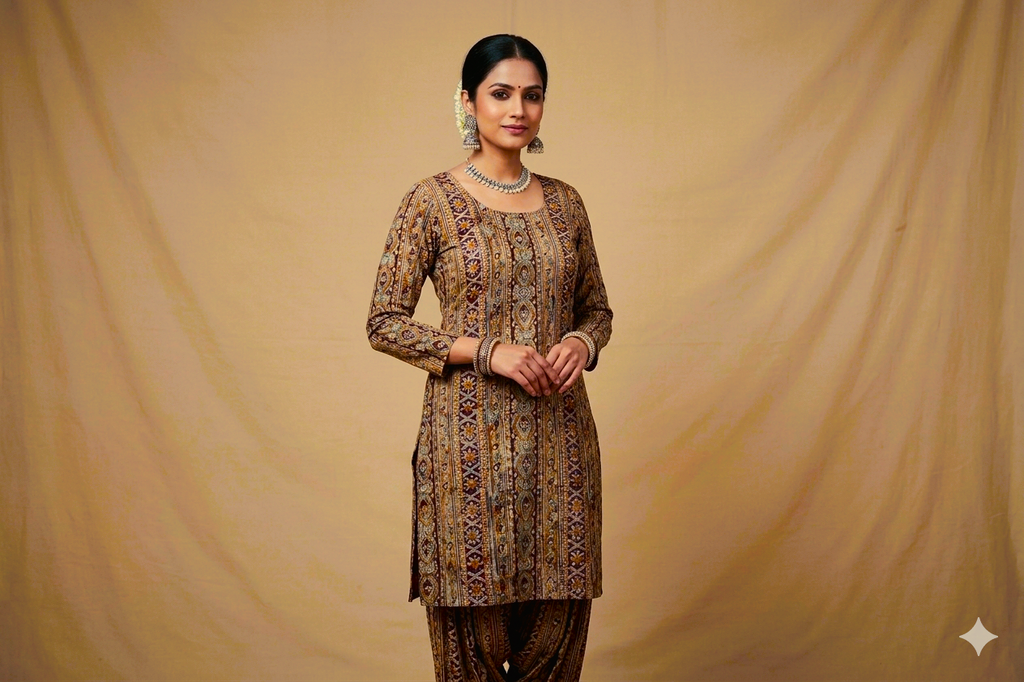 Kalamkari Print Cotton Churidar Material – 44" Width | Top Fabric Only | 3 Meter | Ethnic Printed Cotton Dress Material