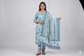 Sky Blue Floral Soft Cotton Dress Material Set with Dupatta – 44" Width