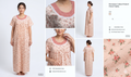 Elegant Floral Print Cotton Nighty with Embroidered Neckline - Peach