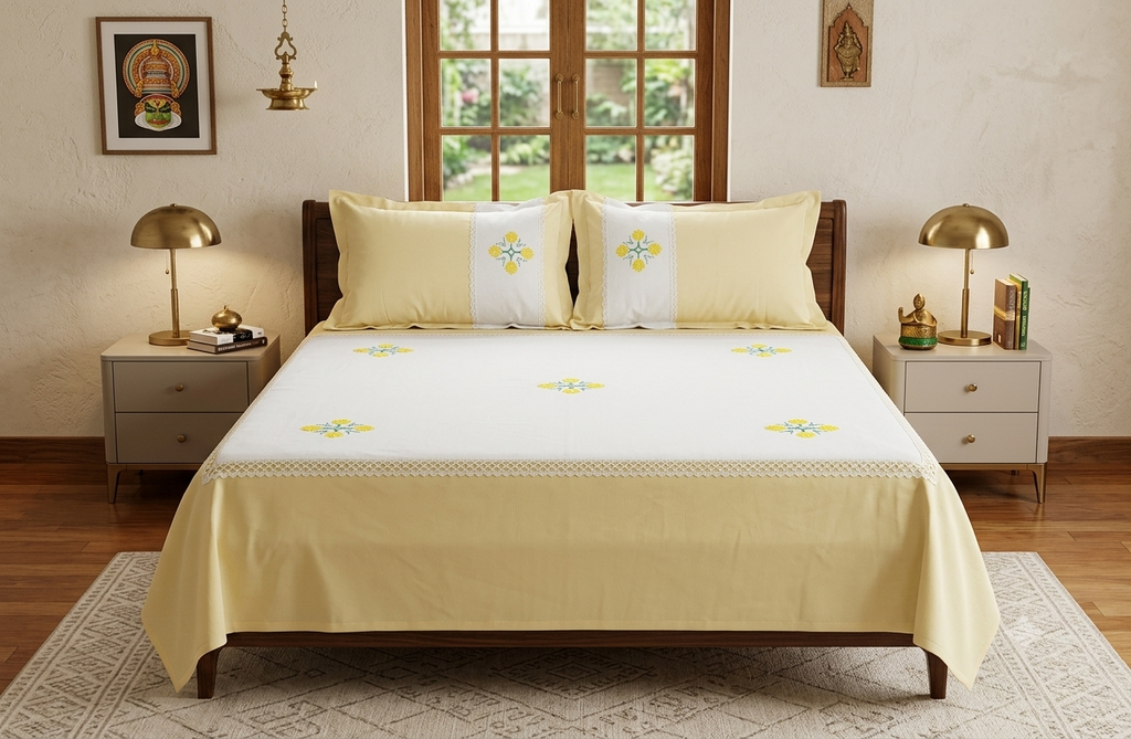 Premium King Size Embroidered Bedspread with 2 Pillow Covers