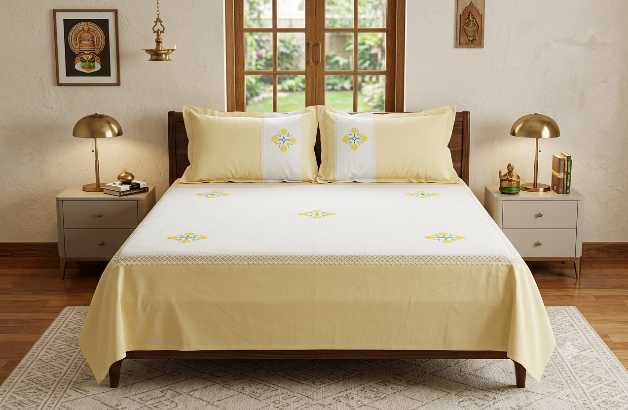 Premium King Size Embroidered Bedspread with 2 Pillow Covers