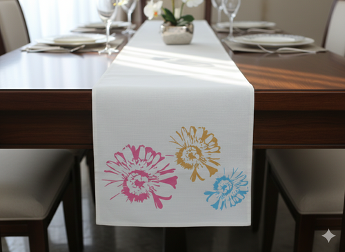 Colorful Floral Print Table Runner - 135 x 35 cm - Main Product Image - Floral - Nushio