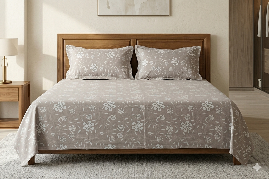 Blush Floral Queen Size Bedsheet with Pillow Covers – Soft Cotton Feel Bedding Set