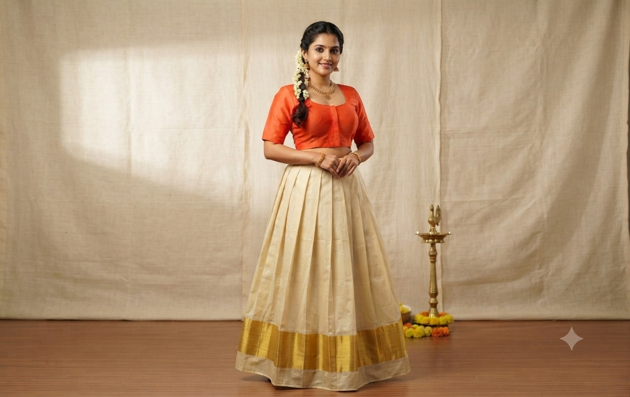Orange Chanderi Silk Front Open Readymade Blouse | Padded Saree & Midi Blouse | Elbow Sleeve