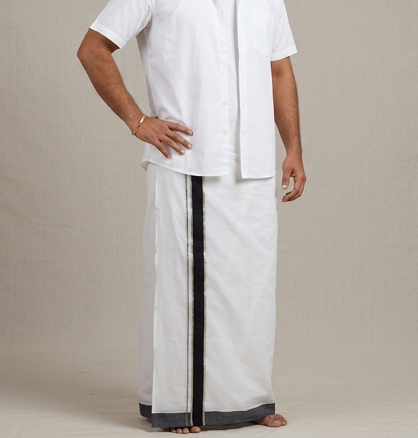 Premium Cotton Double Mundu with Black & Grey Kasavu Border