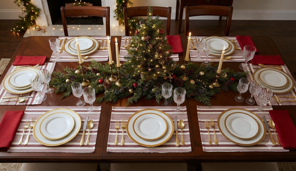 Maroon and Cream Striped Table Mat – Decorative Dining Table Mat