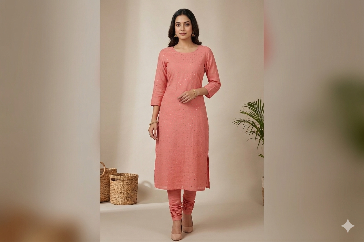 Mul Chandri Dusty Rose Sequin Cotton Fabric – 44 Inch Width | 2.5 Meter Top Material
