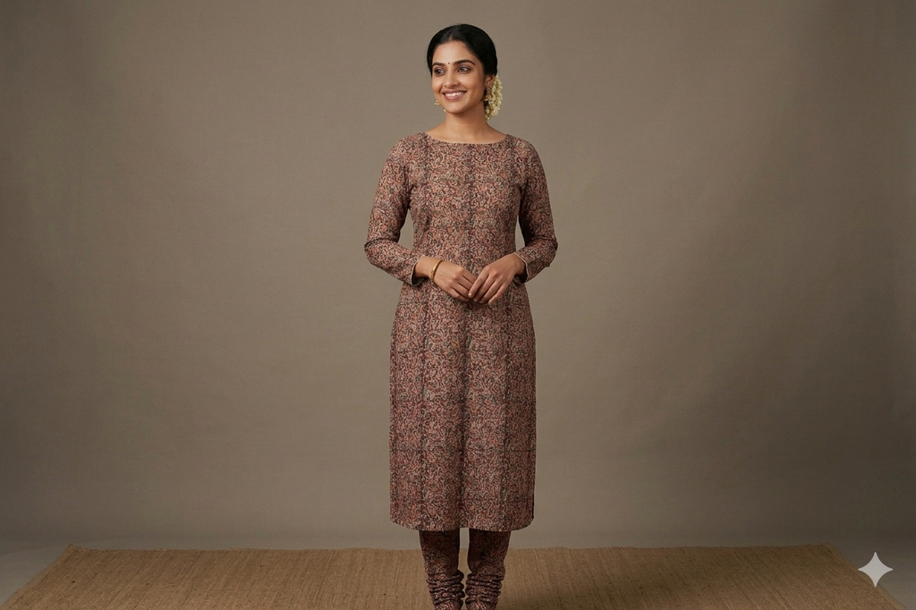 Kalamkari Print Cotton Churidar Material – Paisley Floral Design | 44" Width | Top Only 2.5 Meter