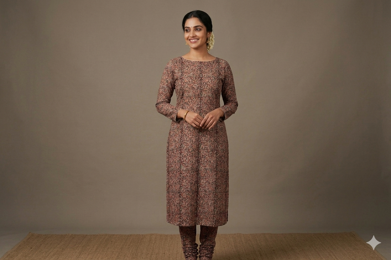 Kalamkari Print Cotton Churidar Material – Paisley Floral Design | 44" Width | Top Only 2.5 Meter