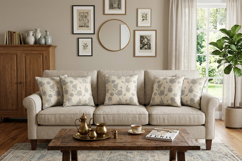 Elegant Grey Floral Rose Print Cushion Covers – Set of 5