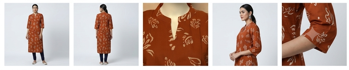 Women's Rust Brown Printed Cotton Blend Churidar Top | 3/4 Sleeves | Straight Fit | Top Only