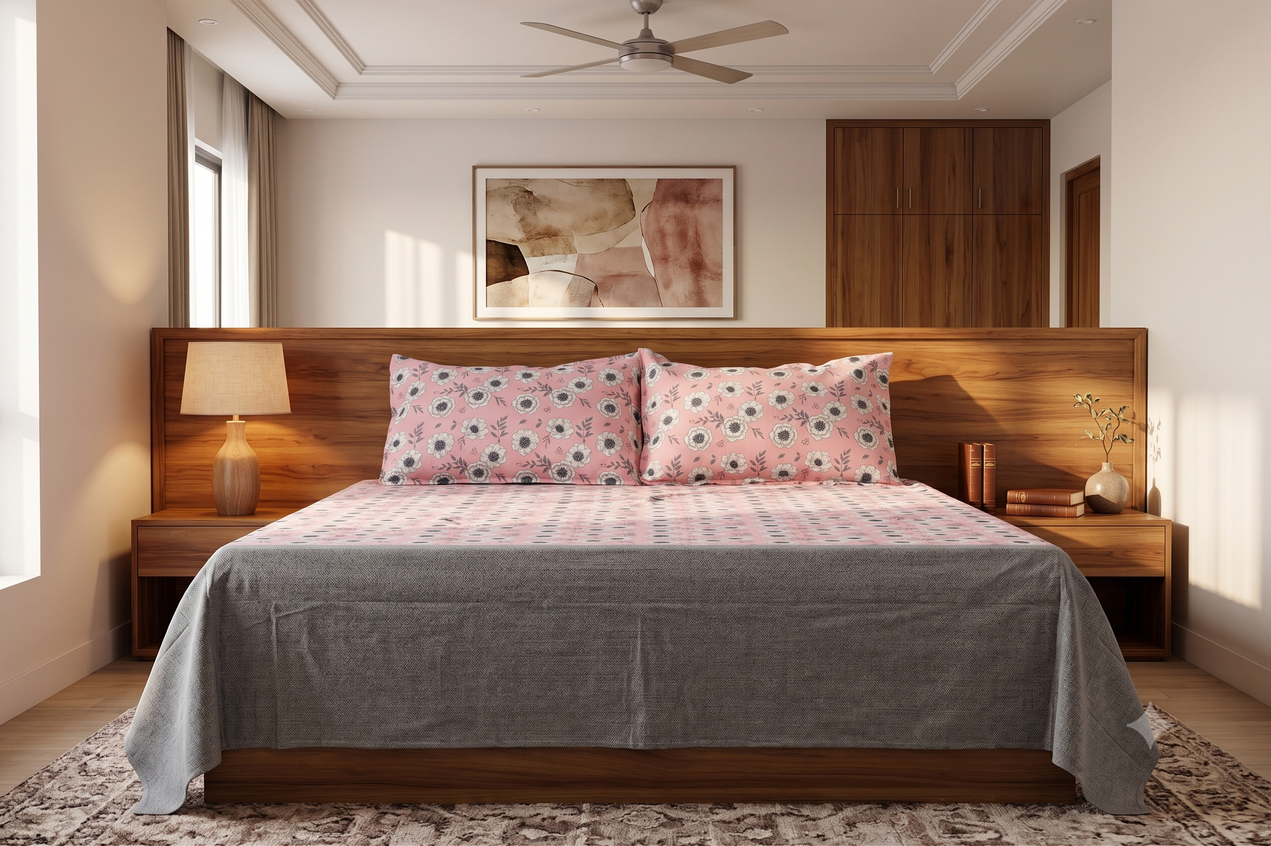 King Size Pink Floral Cotton Bedsheet with 2 Pillow Covers |& Elegant Bedroom Collection