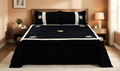 Black Cotton (satin finishing) King Size Bedspread with Floral Embroidery & Lace Border