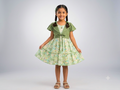 Girls Printed Frock with Olive Green Shrug – Stylish Kids Party Wear Dress