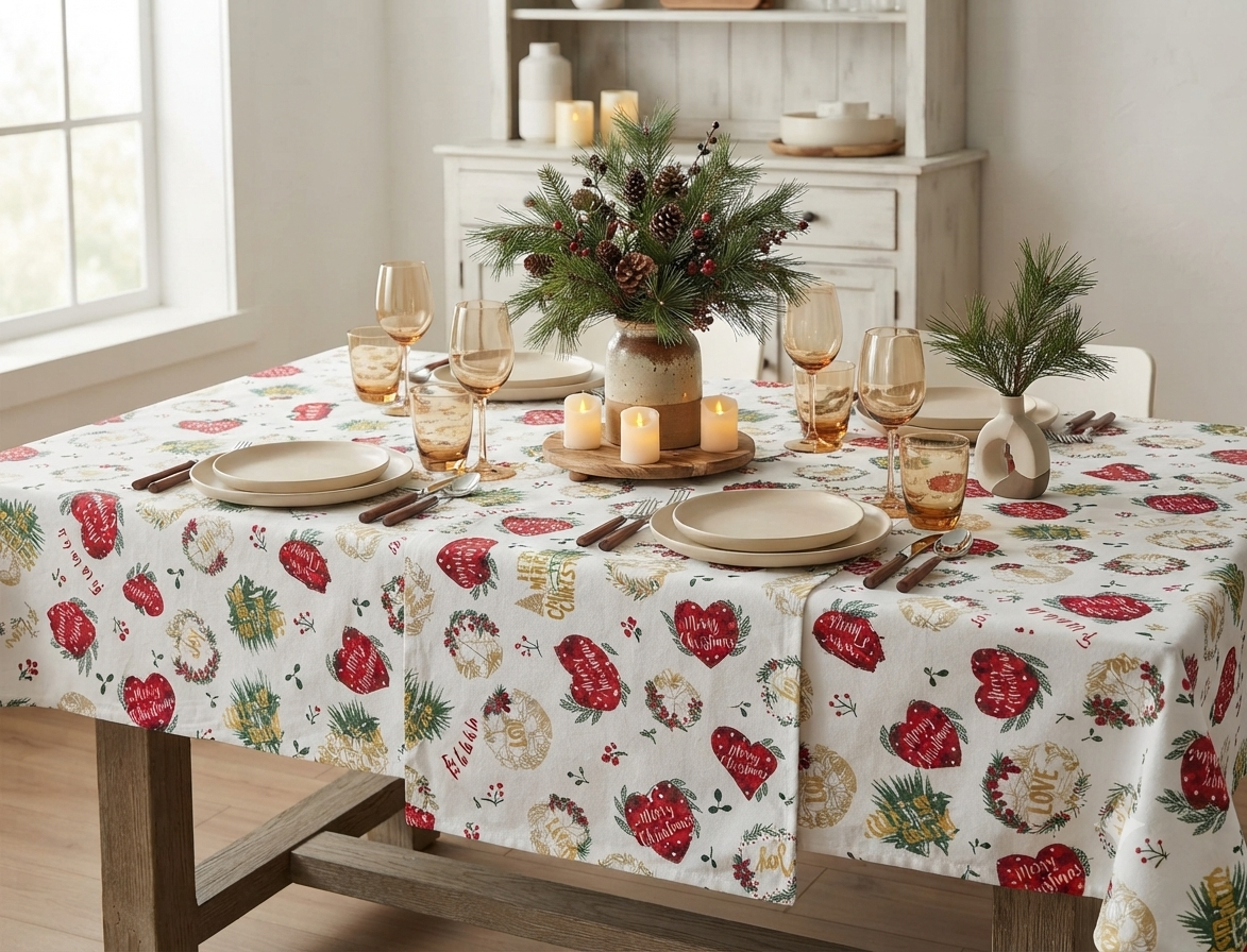 Christmas Joy & Merry Christmas Printed Fabric Running Material – 60 Inch Wide | Table Cloth, Table Runner &Cushion Cover Fabric