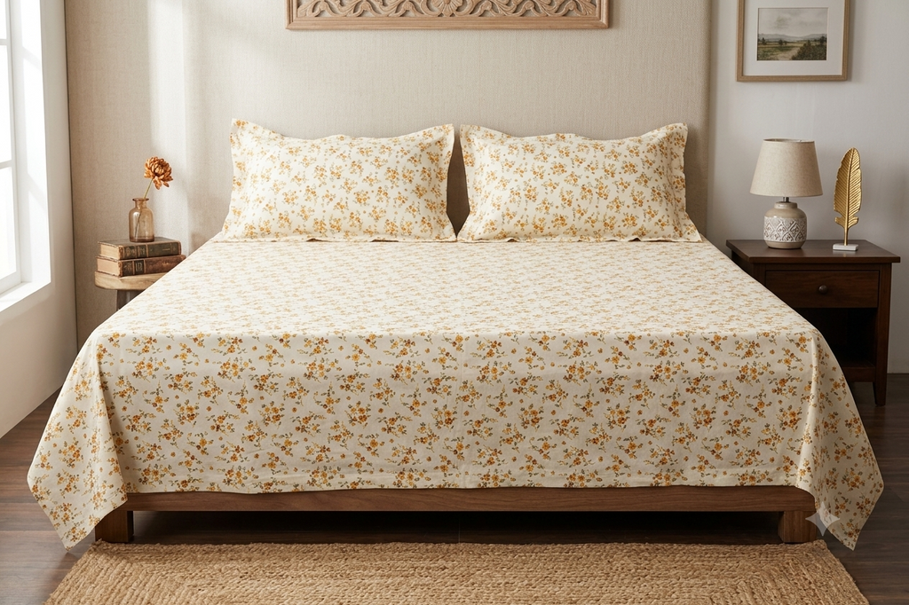 Floral Cotton Blend Queen Size Bedsheet – 90 × 100 Inches