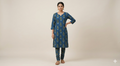 Soft Cotton Printed Dress Material Set – Navy Blue | 2.5M Top & 2M Bottom | Comfortable Daily Wear Fabric