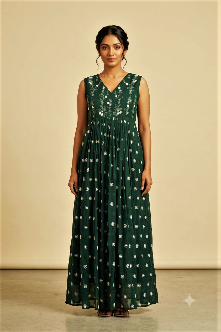 Women's  Chiffon Churidar Top with Floral Embroidery – Top Only | Sleeve Material Included