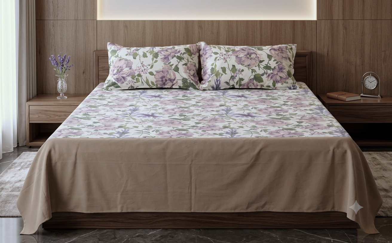 King Size Floral Elegance Bedspread Set with Pillow Covers – Soft Pastel Rose Print