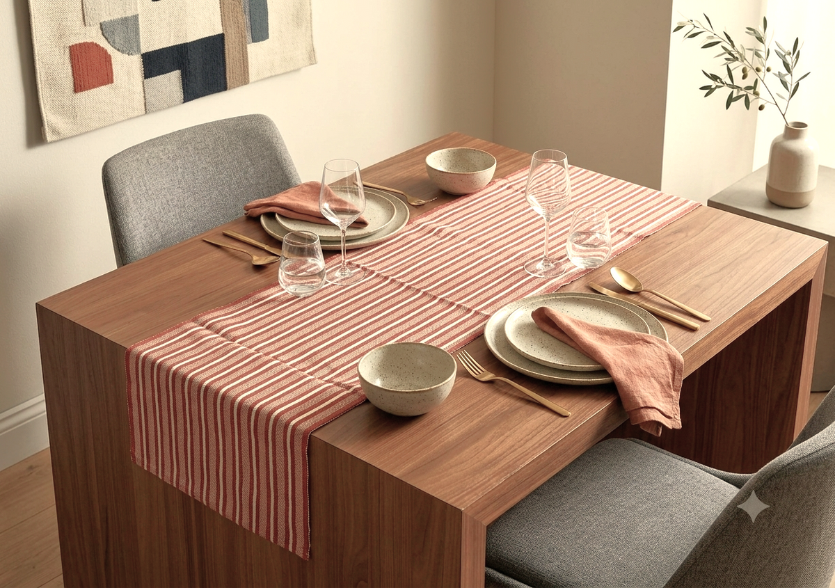 Red & White Striped Table Runner – 140 × 45 cm