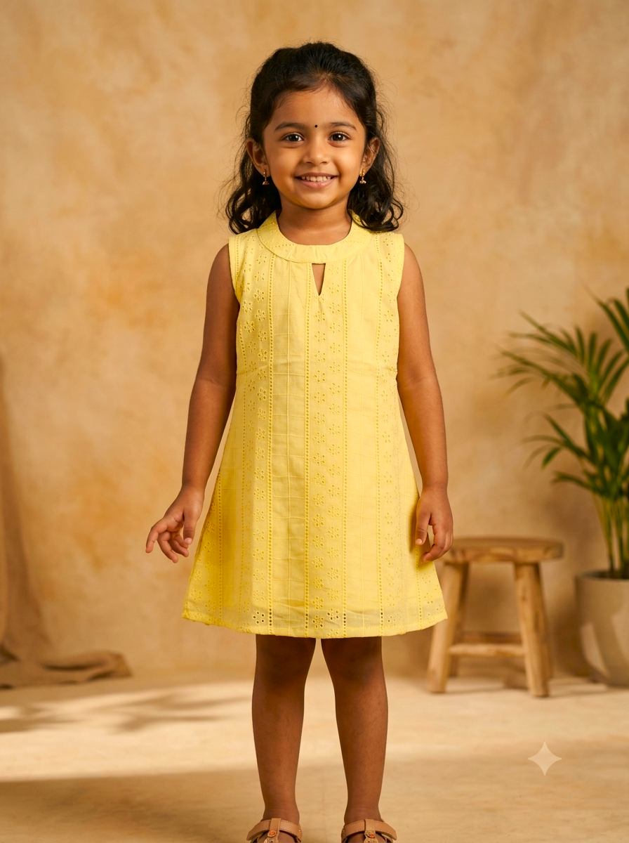 Girls Yellow Cotton Hakoba Halter Neck Frock with Sleeve Material – Nushio by Pulpel