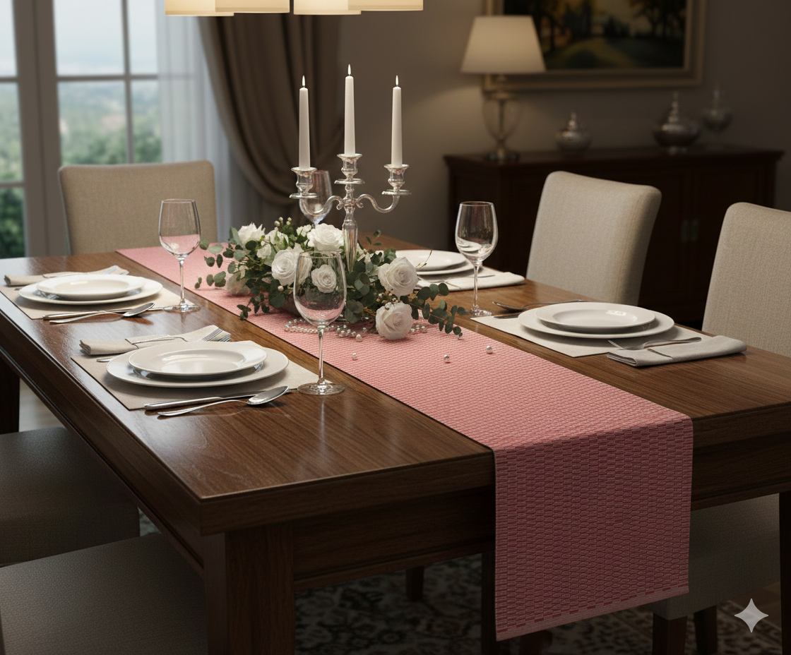 Handwoven Red Textured Table Runner - 135 × 40 cm - Main Product Image - Nushio