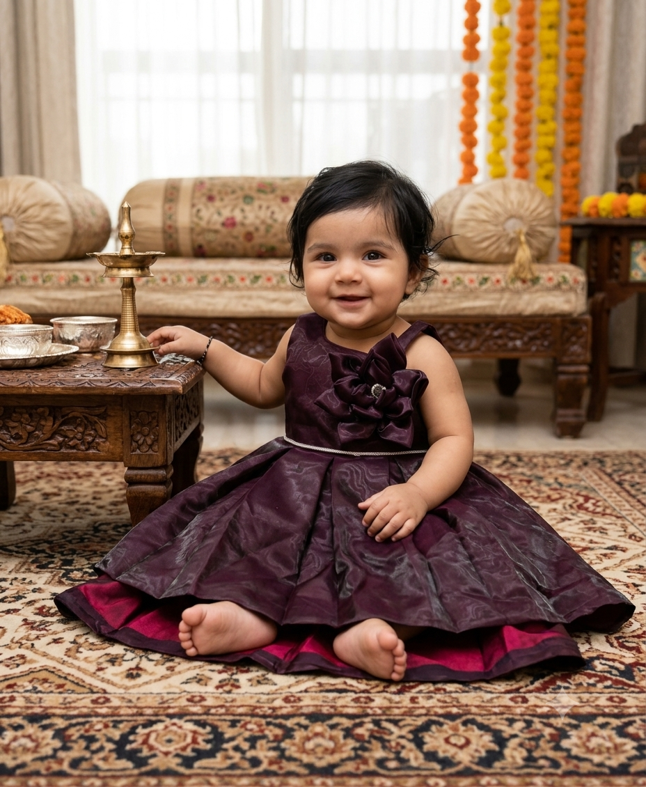 Fancy Baby Girl Frock with Floral Bow Detail