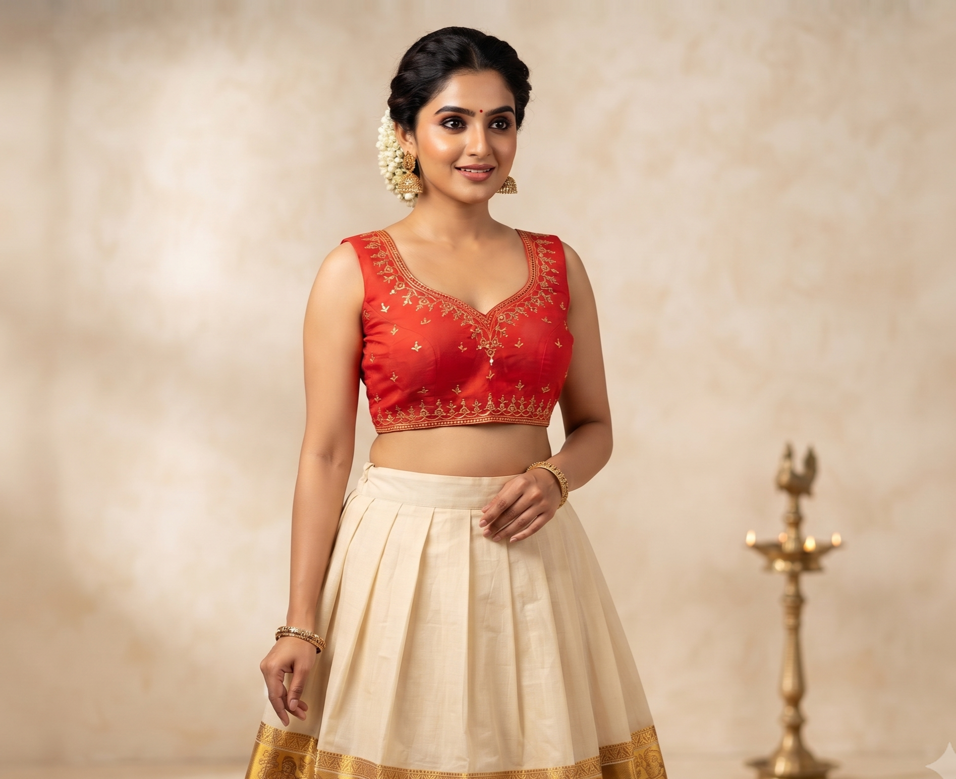 Women's Chanderi Silk Embroidered Saree Blouse | Ready-Made Padded Blouse | Front Neck Design | Sleeves Inside | Red