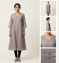 Mul Chandari Embroidered A-Line Ladies Top – Elegant Floral Embroidery | 3/4 Sleeve Kurti Top